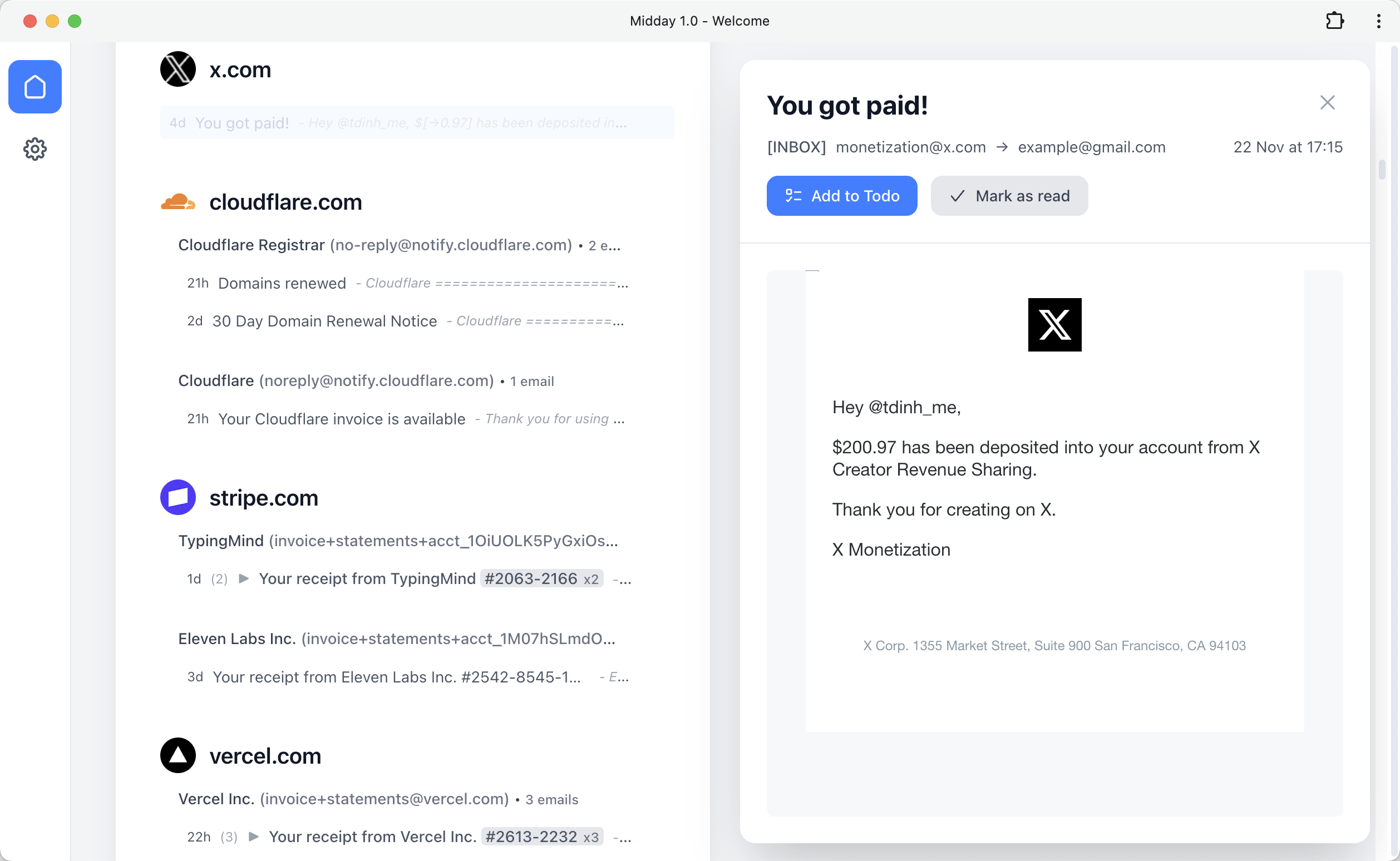 Midday Email Client Interface